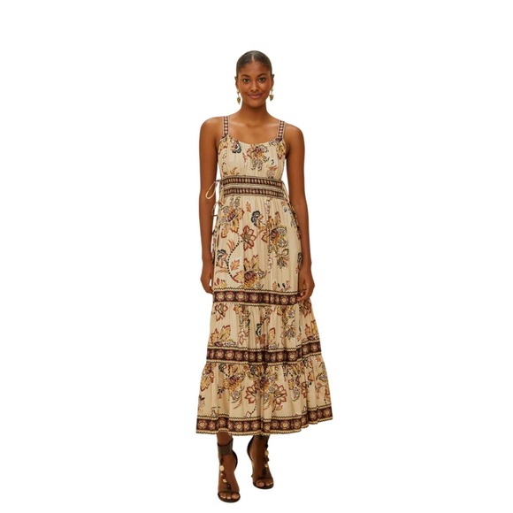 FARM Rio Dresses & Skirts - Farm Rio NWT SZMED Aura Floral Sand Maxi Dress Floral Cream Tier Spaghetti Strap
